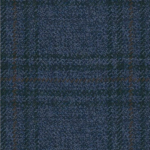 Kensington blue brown check fabric swatch