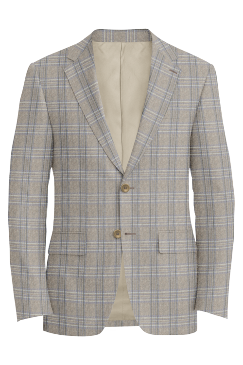 Guabello Tan Blue Plaid Jacket in tan blue plaid fabric