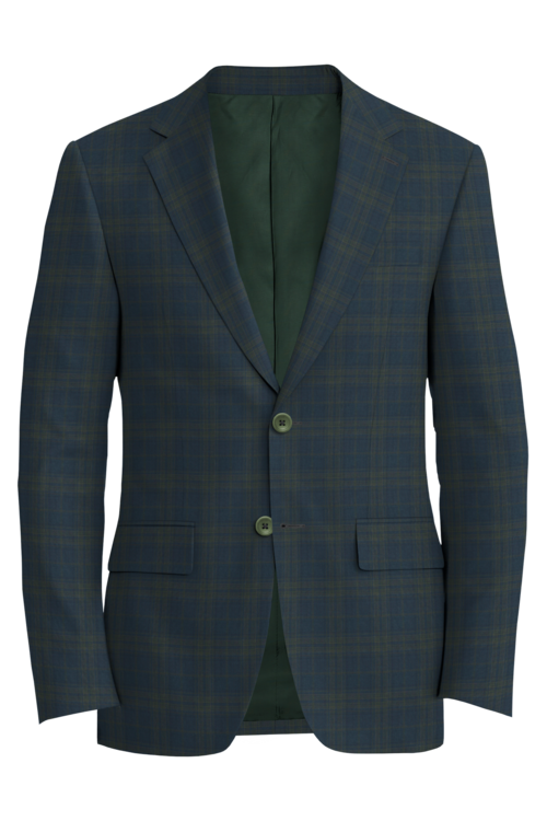 Reda spruce olive plaid windowpane two-button jacket.