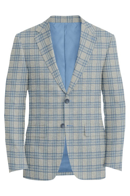 Guabello Light Grey Blue Multi Plaid Jacket in light grey blue multi plaid fabric