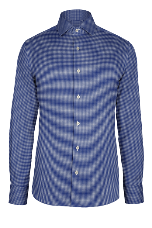 Navy Micro Gingham custom shirt — official long-sleeve visualization