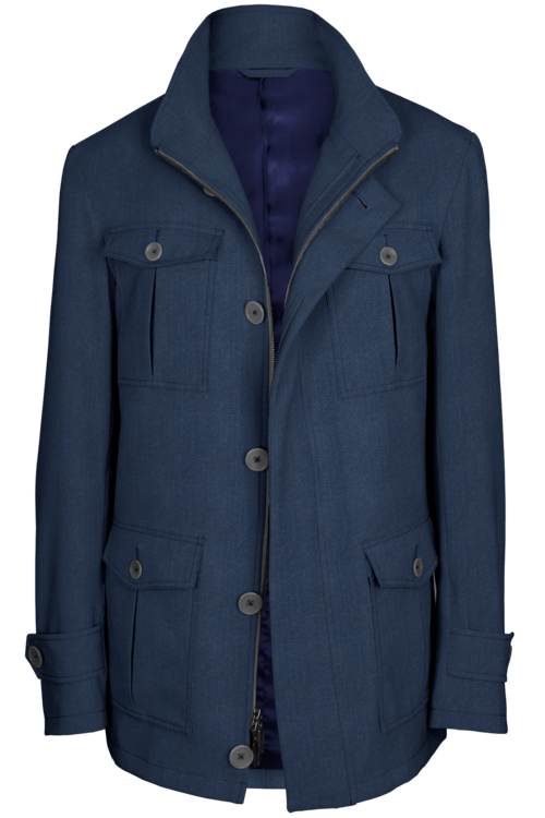 Blue Herringbone Five Button Field Jacket