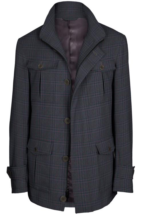 Purple Glen Plaid Five Button Field Jacket