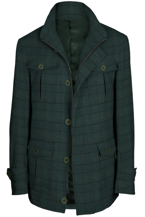 Green Donegal Plaid Five Button Field Jacket