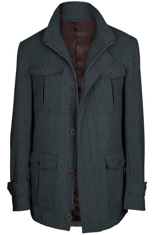 Grey Donegal Windowpane Five Button Field Jacket