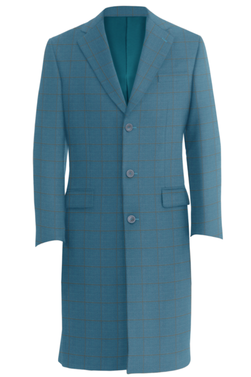 Turquoise Tan Windowpane Three Button Topcoat