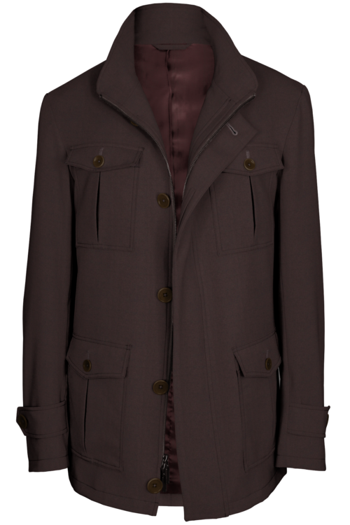 Brown Solid Five Button Field Jacket