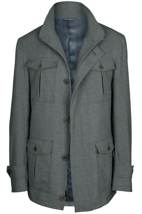 Light Grey Solid Five Button Field Jacket