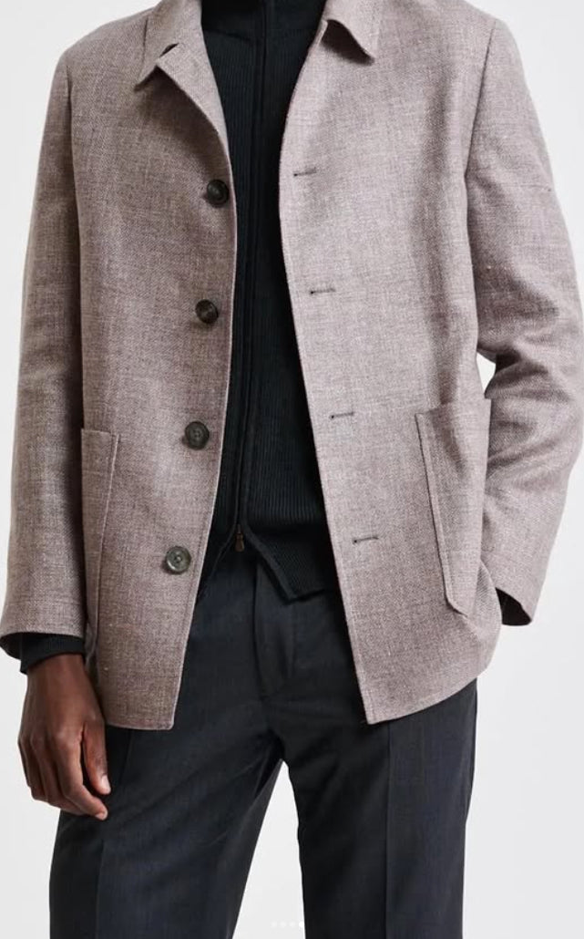 Scabal luxury overshirt jacket in premium Belgian wool fabric, showcasing modern tailoring, sophisticated styling, and versatile outerwear for custom wardrobes.