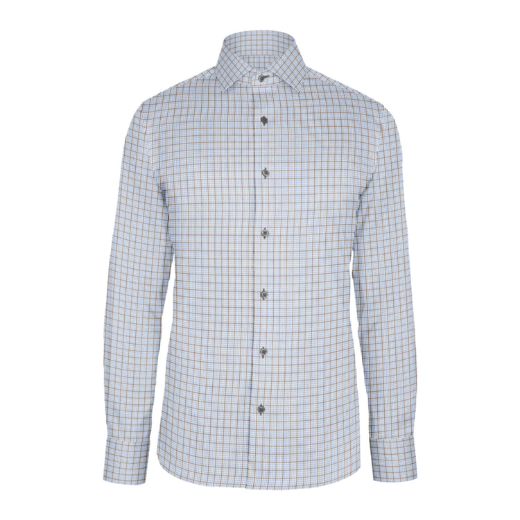 Blue Brown Check Twill custom shirt