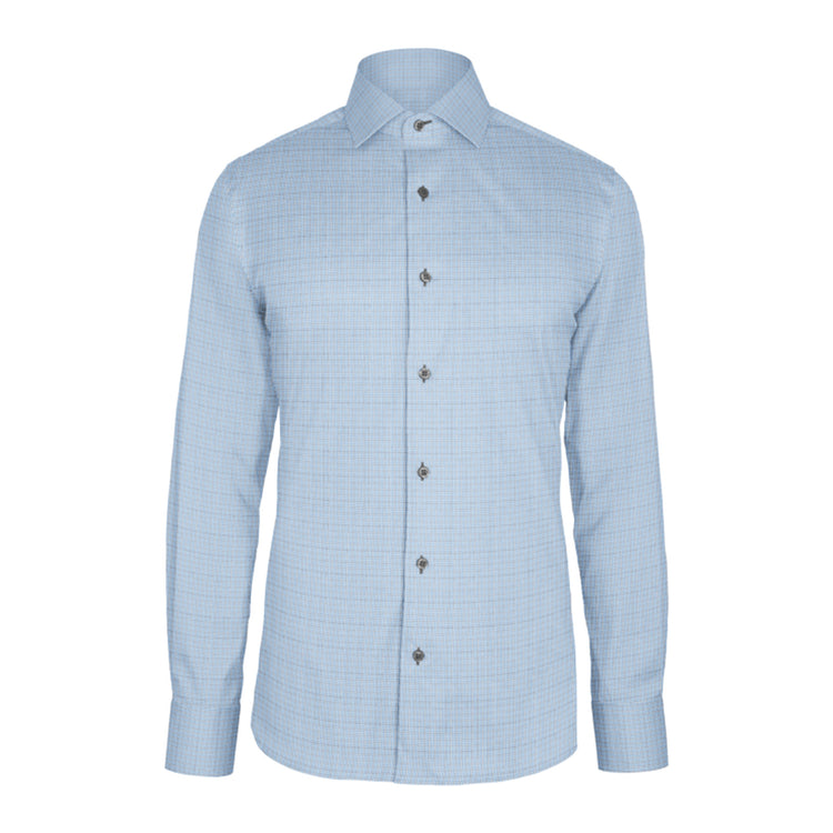 Light Blue Navy Check Twill custom shirt