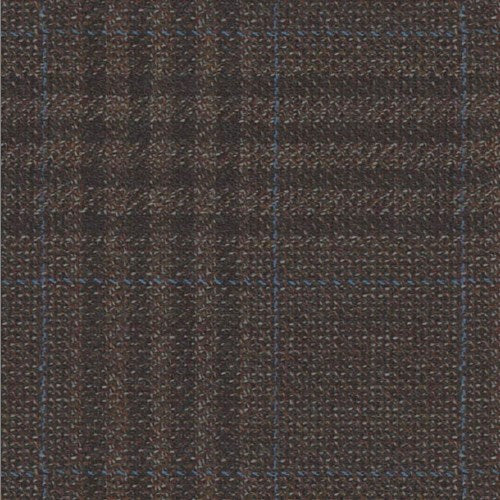 Lanificio di Lusso brown light blue track plaid fabric swatch