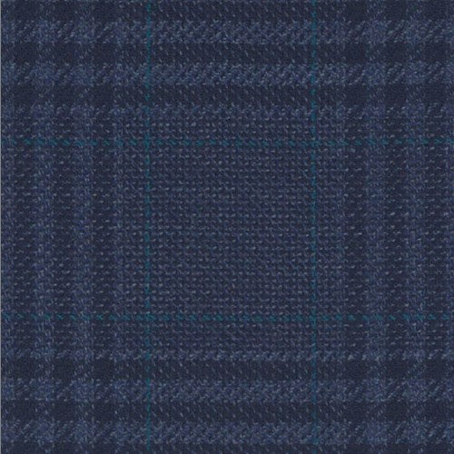 Lanificio di Lusso navy teal track plaid fabric swatch