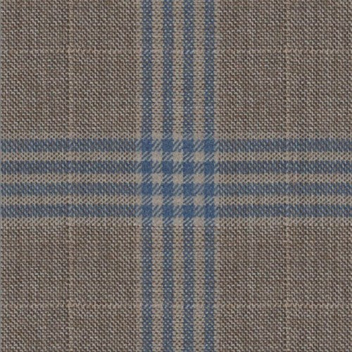 Reda tan blue track plaid fabric swatch.