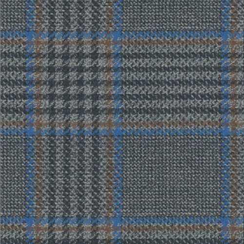 Lanificio di Lusso taupe light blue track windowpane fabric swatch