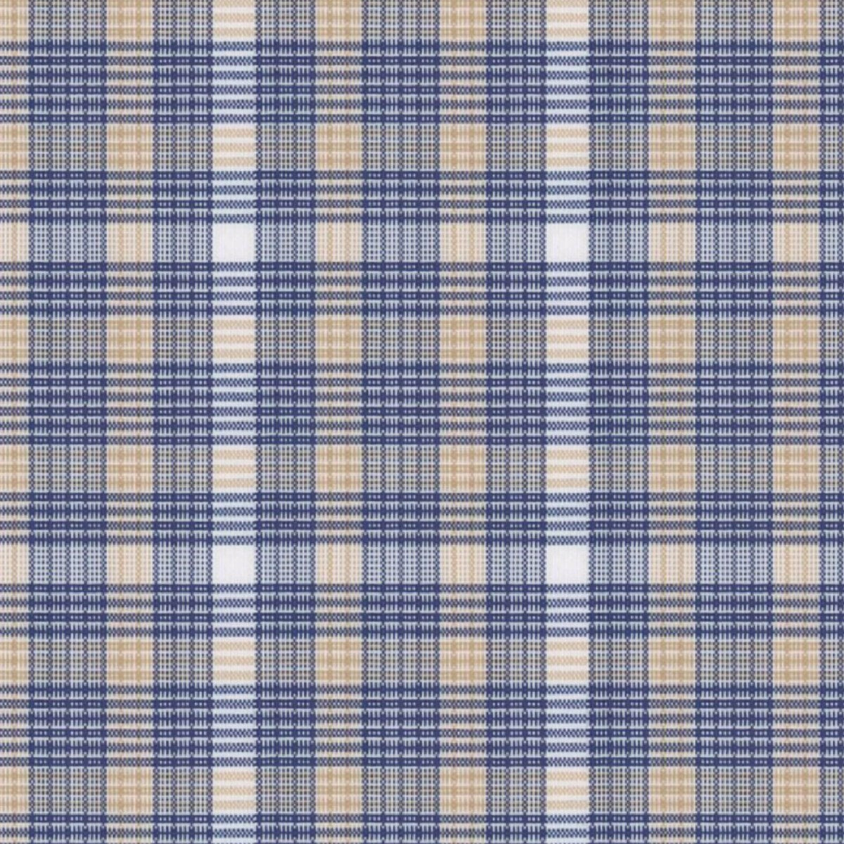 Tan Navy Window Check fabric swatch