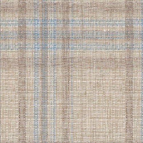 Guabello tan light blue multi plaid fabric swatch