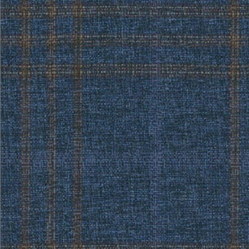 Guabello blue brown track window plaid fabric swatch