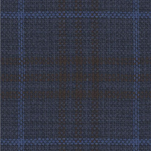 Lanificio di Lusso navy brown window check fabric swatch