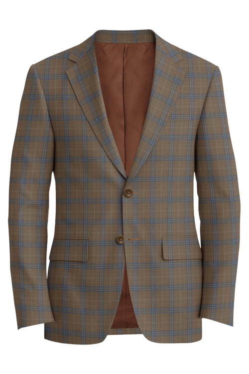 Lanificio di Lusso Brown Blue Window Check Jacket in brown blue window check fabric