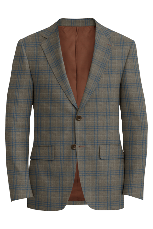Guabello Brown Blue Track Window Plaid Jacket in brown blue track window plaid fabric