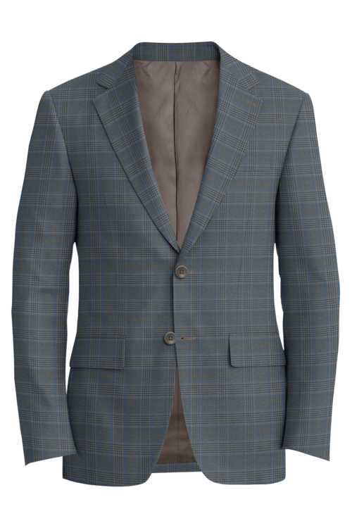Lanificio di Lusso Taupe Light Blue Track Windowpane Jacket in taupe light blue track windowpane fabric