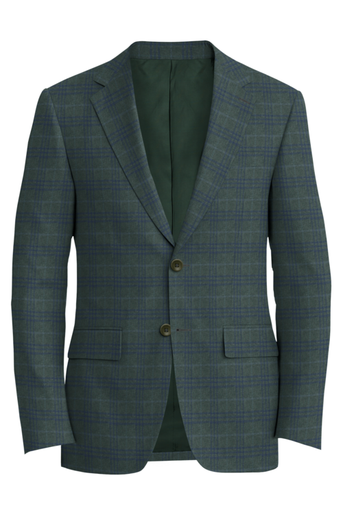 Guabello Olive Navy Track Window Plaid Jacket in olive navy track window plaid fabric