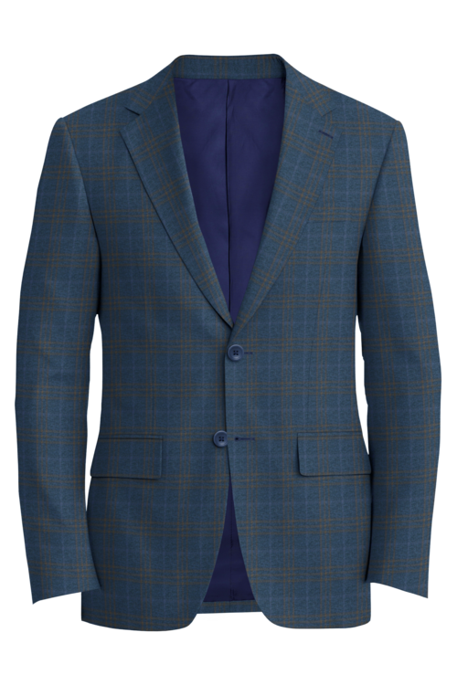 Guabello Blue Brown Track Window Plaid Jacket in blue brown track window plaid fabric