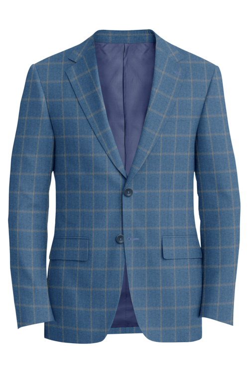 Guabello Blue Tan Windowpane Jacket in blue tan windowpane fabric