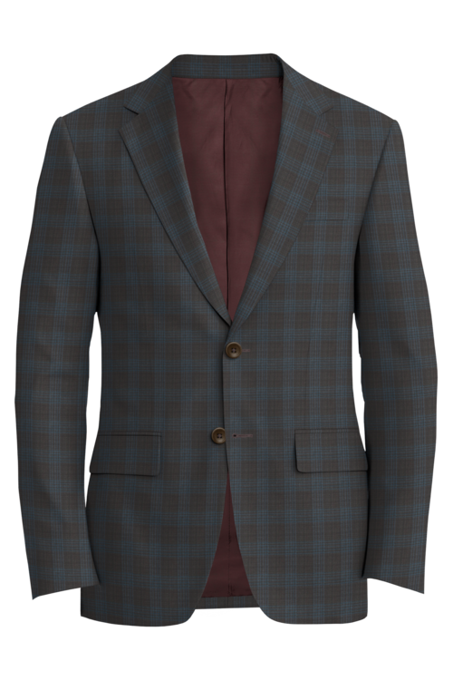 Lanificio di Lusso Brown Blue Windowpane Jacket in brown blue windowpane fabric