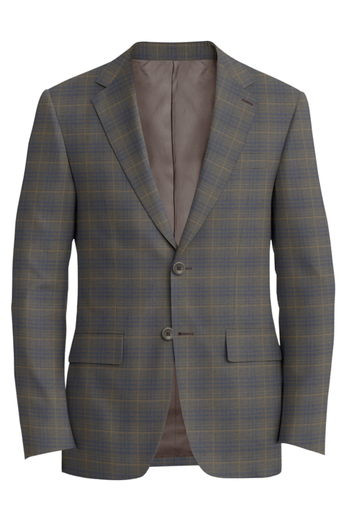 Lanificio di Lusso Taupe Blue Window Check Jacket in taupe blue window check fabric