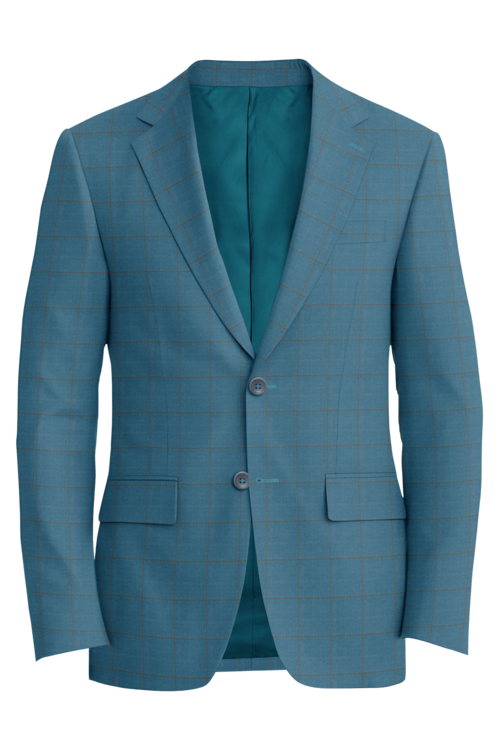 Kensington Turquoise Tan Windowpane Jacket in turquoise tan windowpane fabric