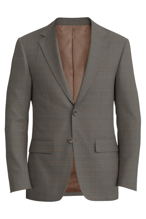 Lanificio di Lusso Tan Light Blue Track Plaid Jacket in tan light blue track plaid fabric
