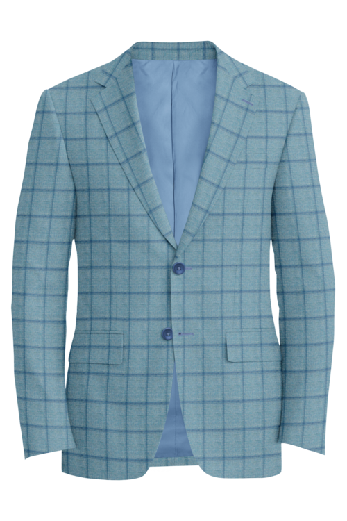 Guabello Aqua Blue Windowpane Jacket in aqua blue windowpane fabric