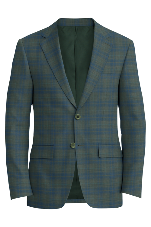 Lanificio di Lusso Olive Blue Windowpane Check Jacket in olive blue windowpane check fabric