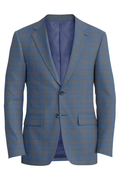 Lanificio di Lusso Light Blue Tan Plaid Jacket in light blue tan plaid fabric