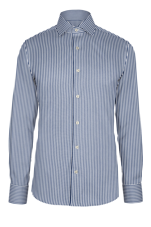 Navy Bengal Stripe custom shirt — official long-sleeve visualization