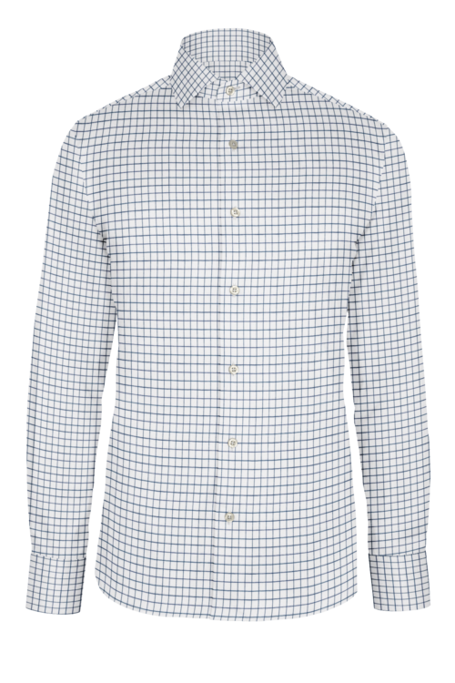 Navy Windowpane Check custom shirt — official long-sleeve visualization