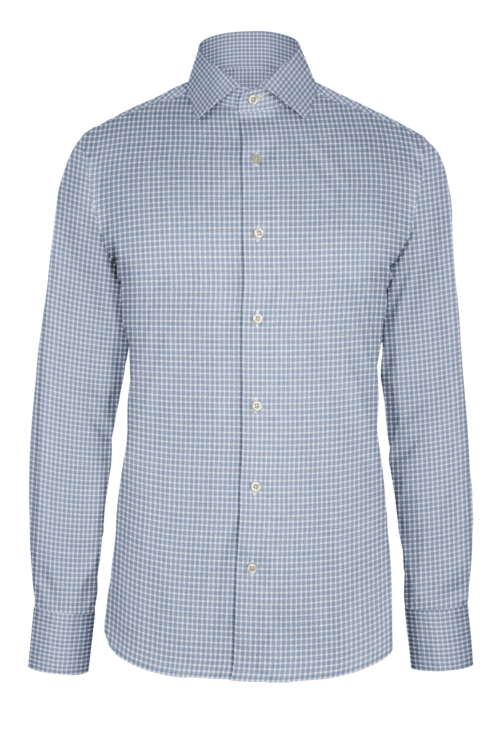 Navy Check Dobby custom shirt — official long-sleeve visualization
