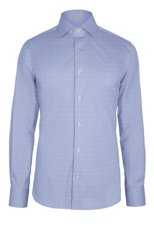 Blue Micro Gingham custom shirt — official long-sleeve visualization