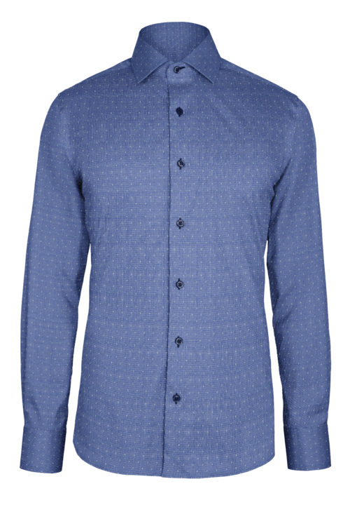 Navy Micro Check Dobby custom shirt — official long-sleeve visualization