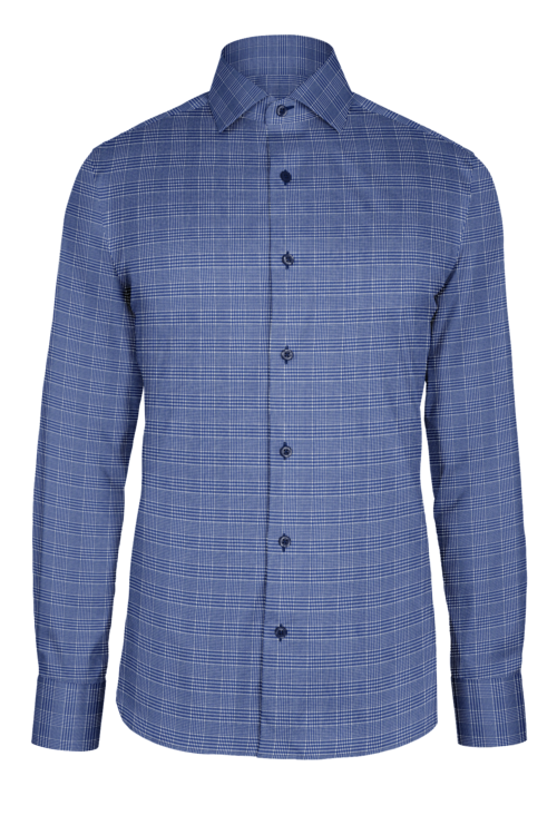 Navy Prince of Wales Check custom shirt — official long-sleeve visualization