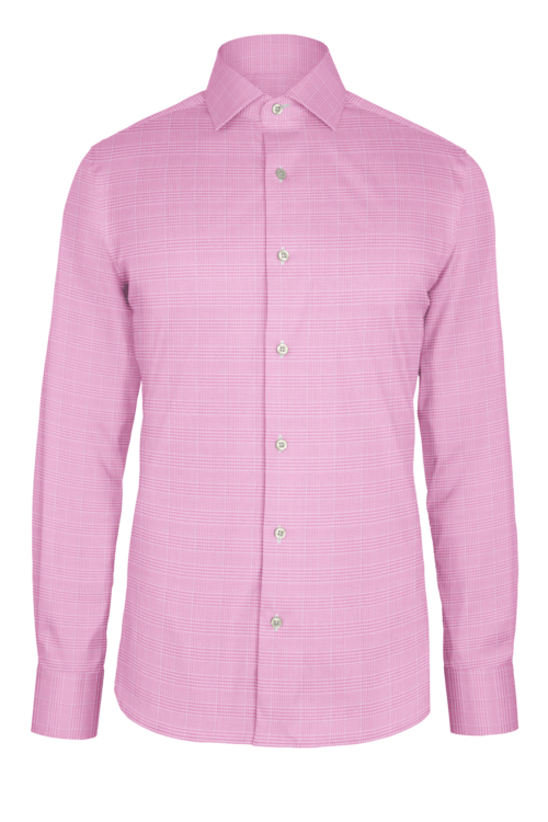 Pink Prince of Wales Check custom shirt — official long-sleeve visualization