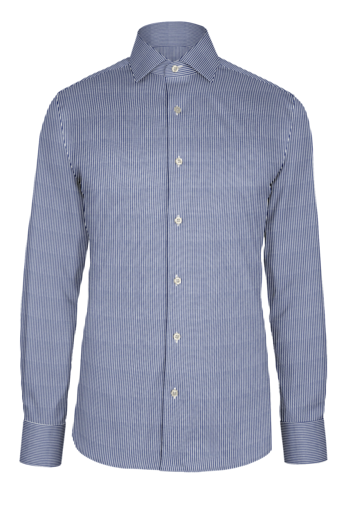 Navy Pencil Stripe custom shirt — official long-sleeve visualization