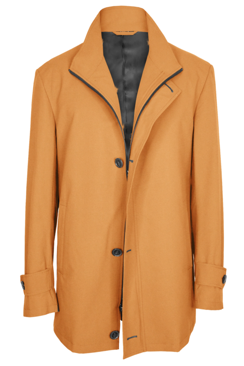 Beige Solid Four Button Zippered Car Coat