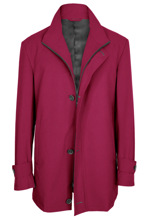 Berry Solid Four Button Zippered Car Coat