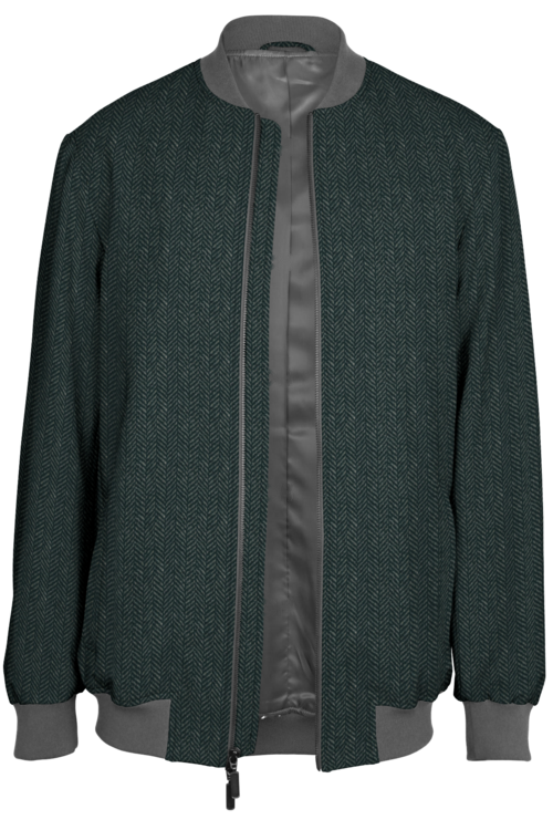 Black Herringbone Double face Bomber Jacket