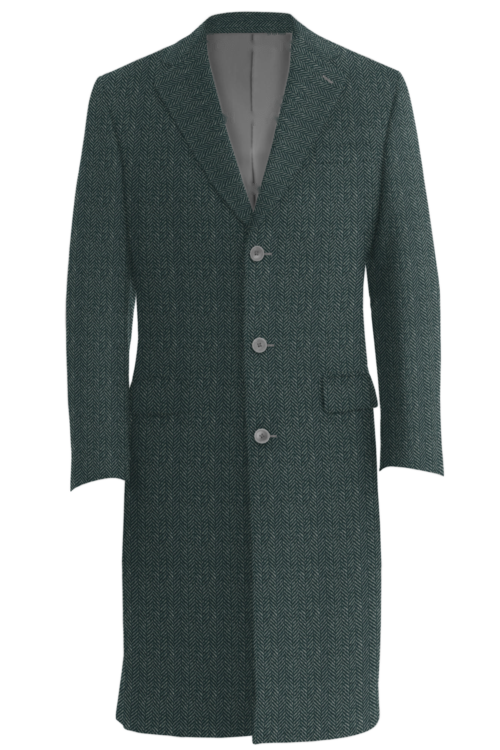 Black Herringbone Double face Three Button Topcoat