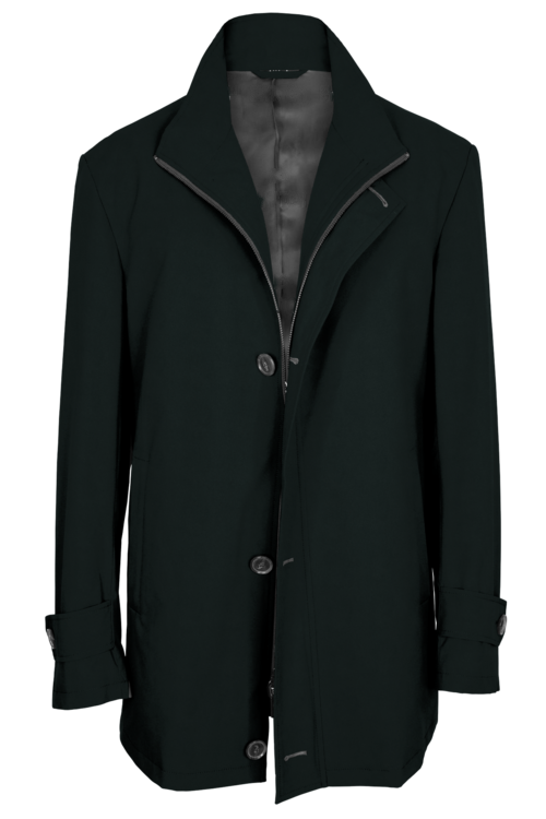 Black Solid Four Button Zippered Car Coat