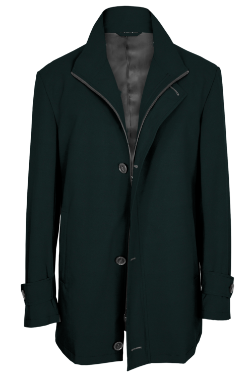 Black Solid Double face Four Button Zippered Car Coat